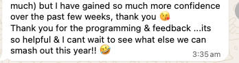 Athlete message: gained confidence and excitement over the past weeks